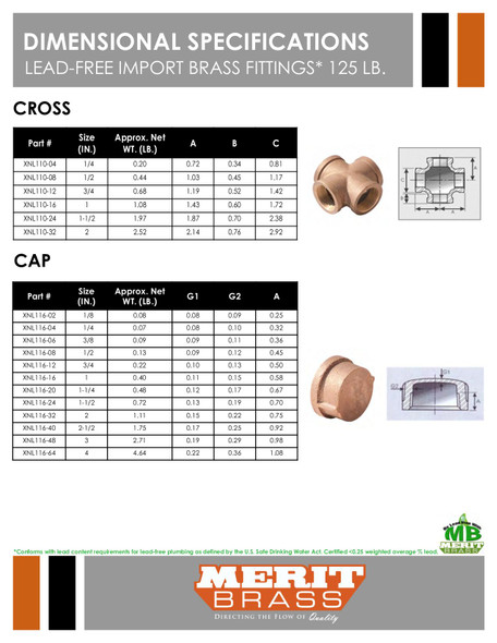 125# Brass Lead Free Cap Dimensions