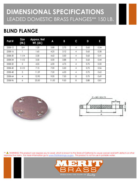 150# Leaded Domestic Brass Blind Flange Dimensions Page