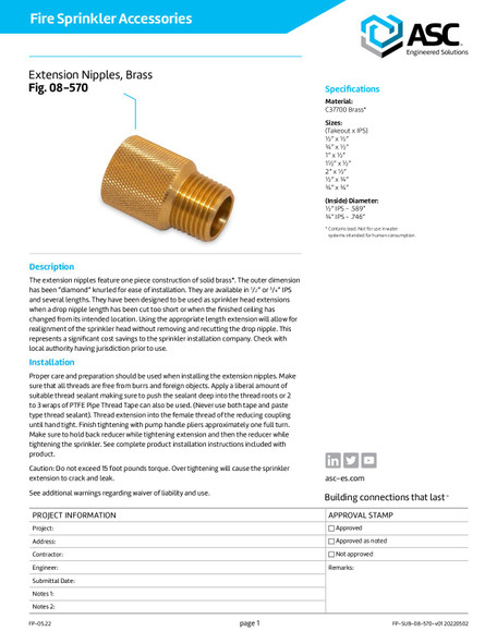 Fig 08-570 Brass Extension Nipple Spec Sheet