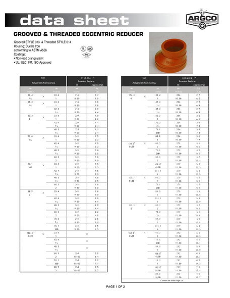 Grooved Eccentric Reducer Data Sheet