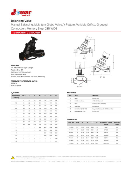 Terminator G Grooved Balancing Valve Spec Sheet