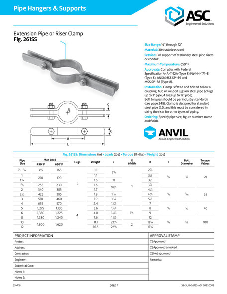 Stainless Steel Riser Clamp Fig. 261SSG