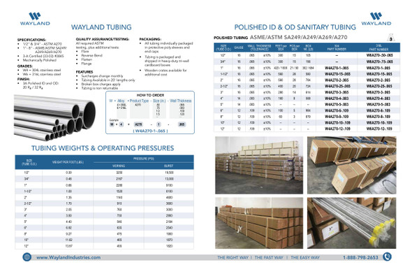 Wayland Tubing Spec Sheet