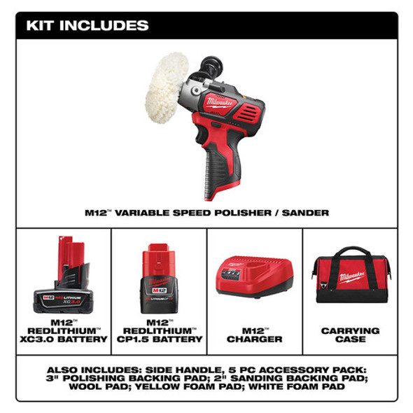 Milwaukee 2438-22X M12 Variable Speed Polisher/Sander Kit with XC Battery