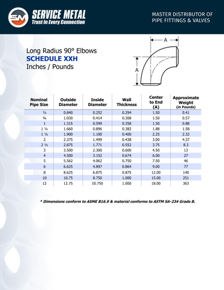 XXH Carbon Steel Weld 90 Elbow Long Radius