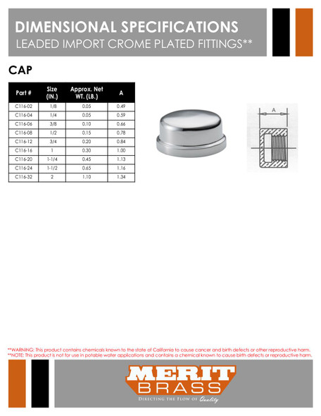 Leaded Import Chrome Plated Cap Dimensions