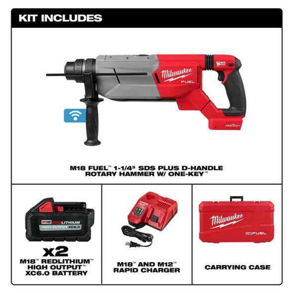 Milwaukee 2916-22 M18 FUEL 1-1/4" SDS Plus D-Handle Rotary Hammer Kit w/ ONE-KEY