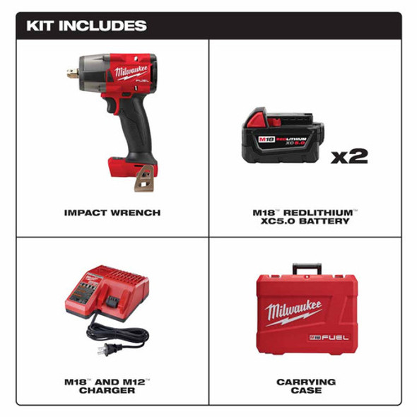 Milwaukee 2962P-22 "M18 FUEL 1/2 " Mid-Torque Impact Wrench w/ Pin Detent Kit "