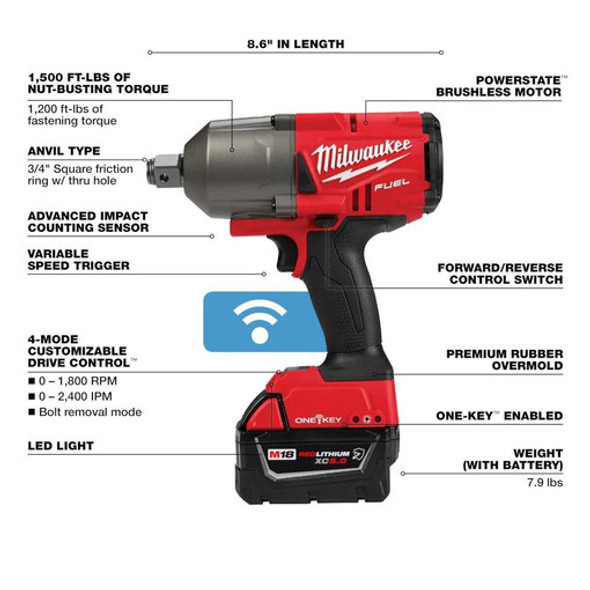 Milwaukee 2864-22R M18 FUEL w/ ONE-KEY High Torque Impact Wrench 3/4" Friction Ring Kit