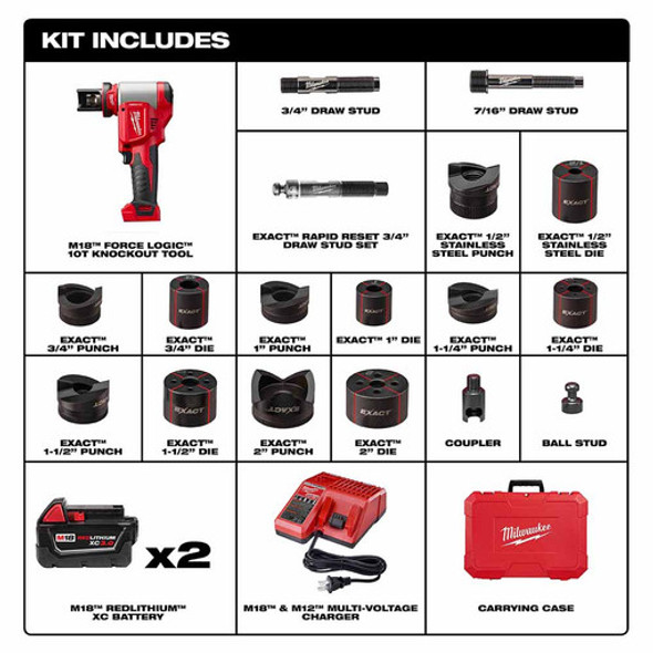 Milwaukee 2676-22 FORCELOGIC M18 10-Ton Knockout Tool 1/2" to 2" Kit