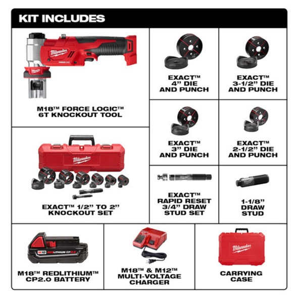 Milwaukee 2677-23 M18 FORCELOGIC 6T Knockout Tool 1/2" - 4" Kit