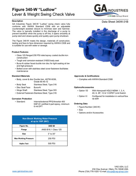 Figure 340-W "Ludlow" Lever & Weight Swing Check Valve Cut Sheet