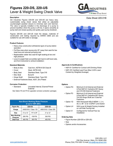 Figure 220-DS Lever & Weight Swing Check Valve Data Sheet