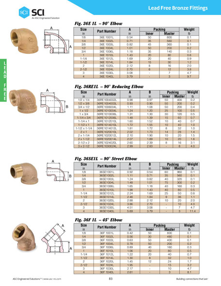 ASC Lead Free Catalog Dimensions