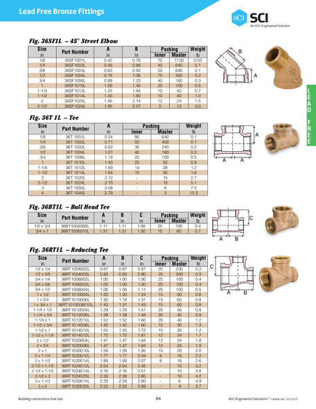 ASC Lead Free Catalog Dimensions