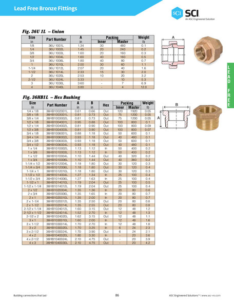 ASC Lead Free Catalog Dimensions