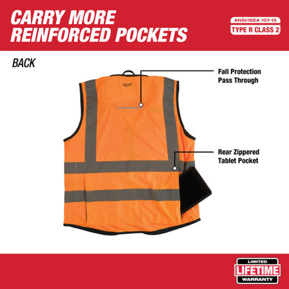 Milwaukee 48-73-5051 High Visibility Orange Performance Safety Vest - S/M