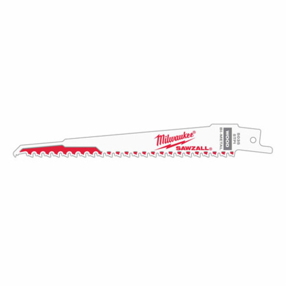 Milwaukee 48-00-5035 6" x 6TPI Bi-Metal Super Sawzall Blade 5-Pack