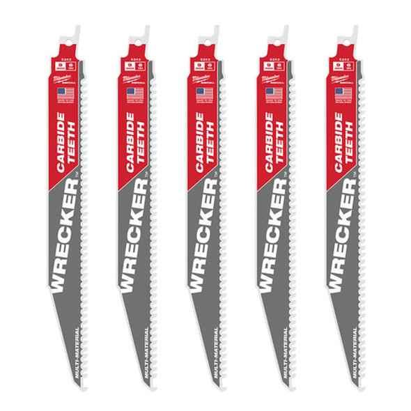 Milwaukee 48-00-5542 9" 6 TPI THE WRECKER with Carbide Teeth SAWZALL® Blade 5PK