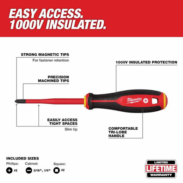 Milwaukee 48-22-2219 4pc 1000V Insulated Slim Tip Screwdriver Set