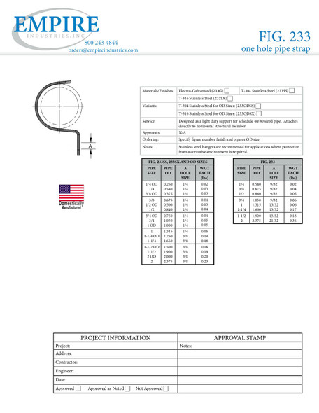 Fig. 233 One Hole Pipe Strap Submittal