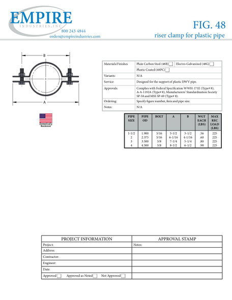 Fig. 48 Riser Clamp for Plastic Pipe Submittal