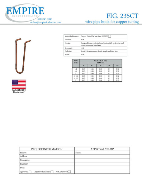 Figure 235CT Copper Tube Wire Pipe Hook Submittal