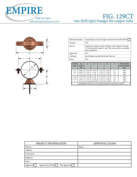 Fig. 129CT Van (Bell Type) Hanger for Copper Tubing Submittal