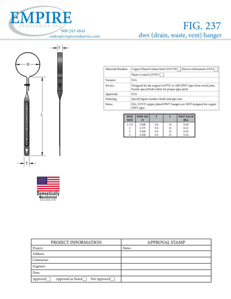 Fig. 237 DWV (Drain, Waste, Vent) Hanger Submittal