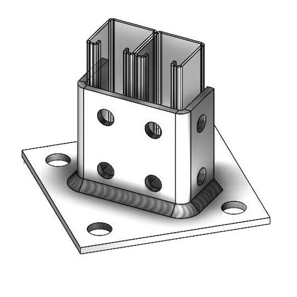 Fig. 9095PB Post Base, Diagonal for 1-5/8" x 3-1/4" Strut (6"x6" Base)