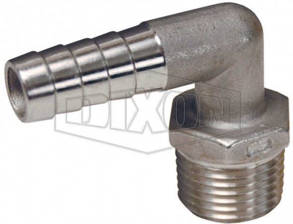 1290806SS - Male NPT x Hose Barb 90° Elbow