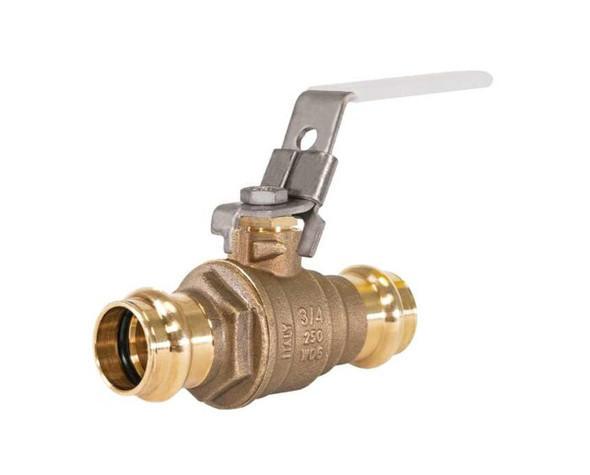 Lead Free Brass Ball Valve, Full Port, 2 Piece, Press Connection with Leak Detection, Dezincification Resistant Brass, with Stainless Steel Ball and Stem, Locking Handle, 250 WOG