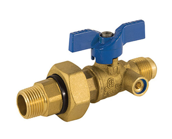 Gas Ball Valve, 2 Piece, Integrated Dielectric Union End, with Side Tap, 600 WOG