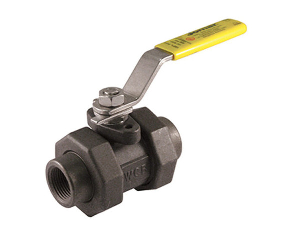 Carbon Steel Ball Valve, 5 Piece, Full Port, Double Union End, Threaded Connection, 3000 WOG, Stainless Steel Ball and Stem