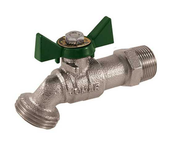 Lead Free Brass and Nickel-Plated Hose Bibb Ball Valve, Threaded Connection, Quarter Turn, No Kink, 200 WOG