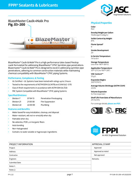 Blazemaster Technical Data Page 1