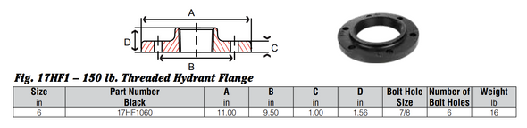 6" 150# Ductile Iron Black Threaded Hydrant Flange Dimensions