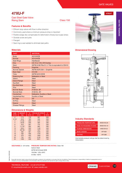 Crane 47XU-F Flanged Gate Valve Data Sheet