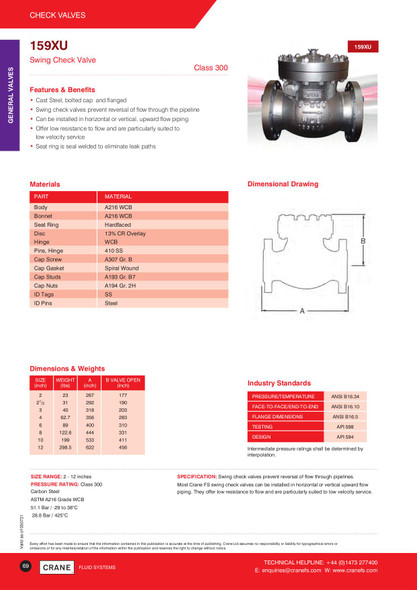 Crane 159XU Swing Check Valve Data Sheet