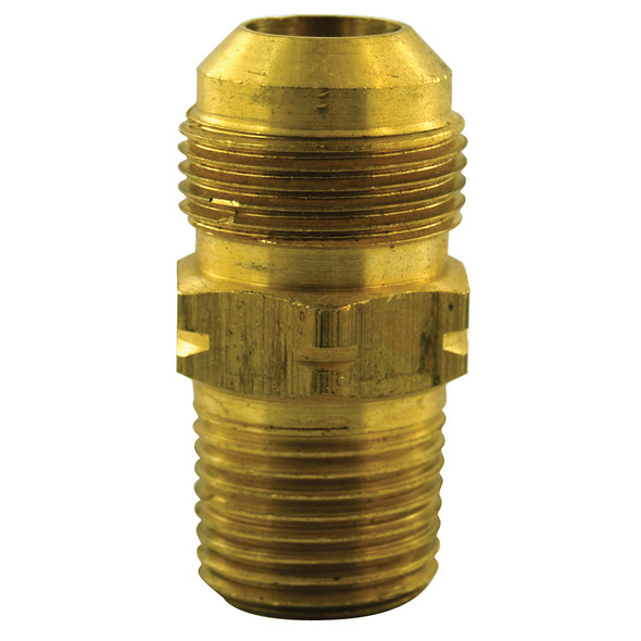 3/8" OD Flare x 1/2" MIP (3/8" FIP tapped) Brass Gas Connector Adapter