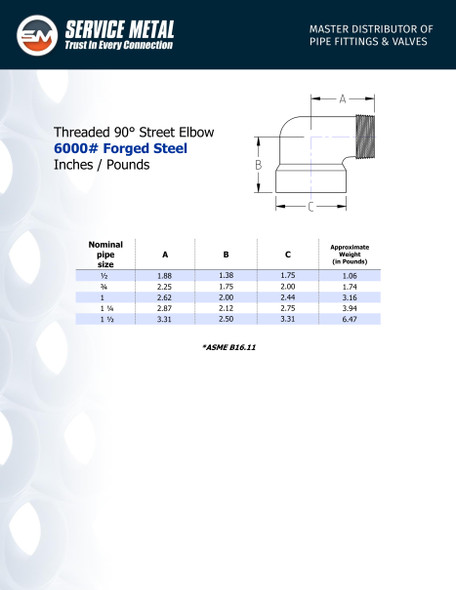 6000# Forged Steel Threaded 90 Street Elbow Data Sheet