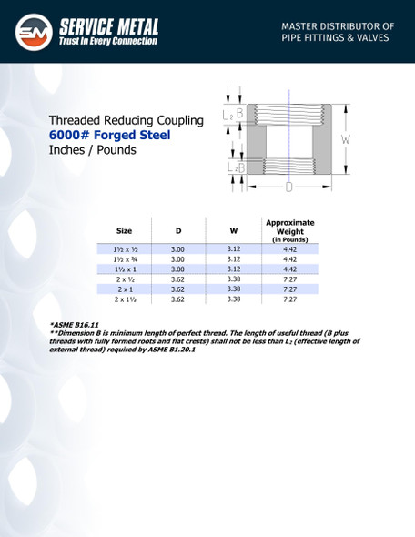 6000# Forged Steel Threaded Reducing Coupling Data Sheet