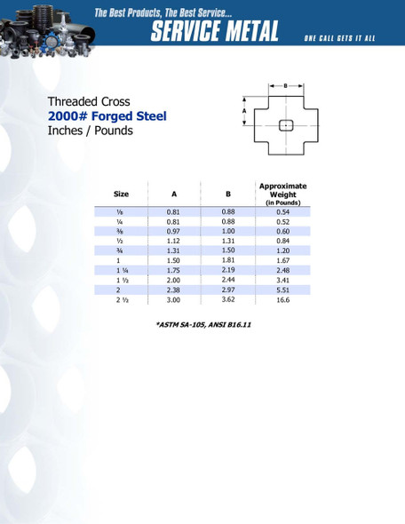 2000# Forged Steel Threaded Cross Data Sheet