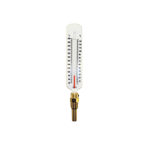 1/2" npt Straight Water Heater Thermometer w/ Brass Well (40-260 Degrees F)