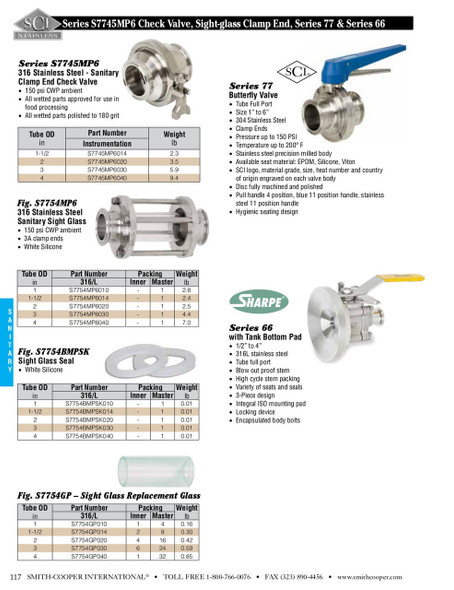 Stainless Steel Sanitary Sight Glass Clamp End Catalog Page