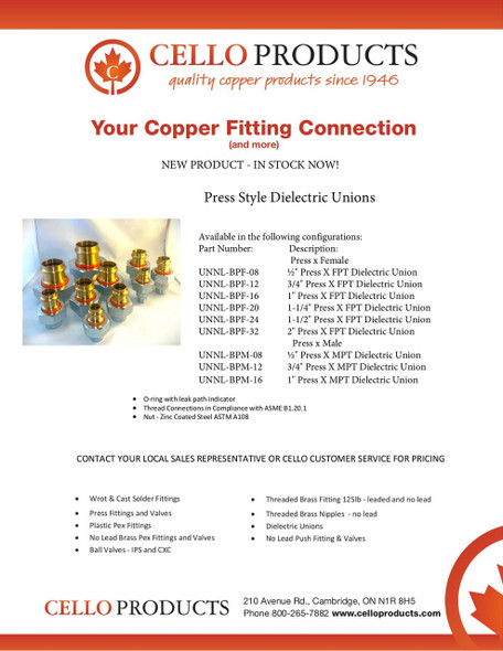 Copper Press Dielectric Union Sales Flyer