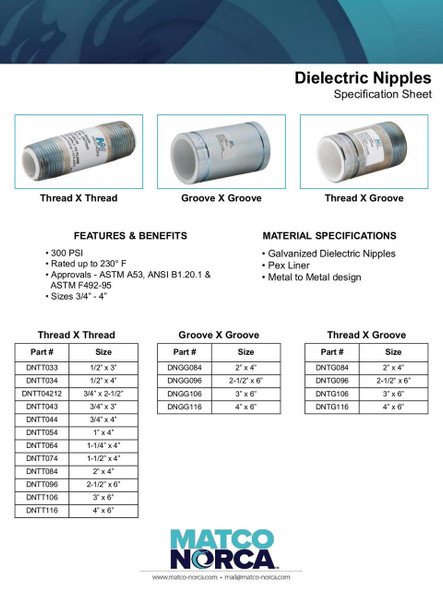 Dielectric Nipple Data Sheet