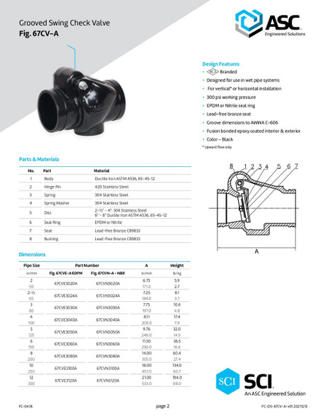 FIG 67CV-A COOPLOK Grooved Swing Check Valve Datasheet