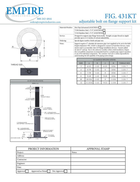 Fig. 431KT Adjustable Bolt on Flange Support Kit Submittal