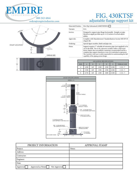 Fig. 430KTSF Adjustable Flange Support Kit Submittal